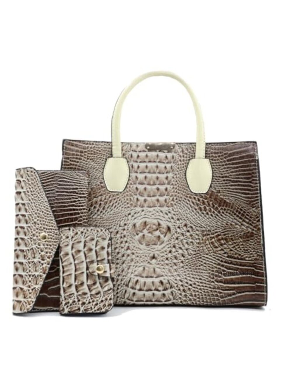 Patent PU Leather Tote Satchel Handbag Set Crocodile Pattern 3 Pcs